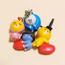 Lot of 4 KAKAO FRIENDS BEAR w HEART 1" Mini Figure PLASTIC CHARM KEYCHAIN Toy