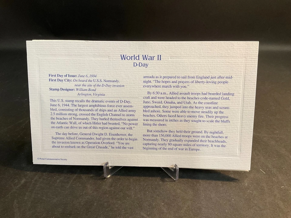 1994 PCS World War II D-Day 29¢ FDC 22K Gold Stamp Replica - Image 3 of 3