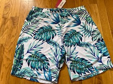 MEN'S SWIM TRUNKS PRINT Size L NWT Palm Trees Green And White