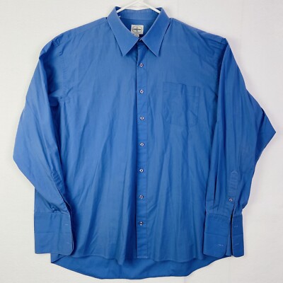 Linea Uomo Dress Shirt button up Solid Blue mens 17.5 36/37