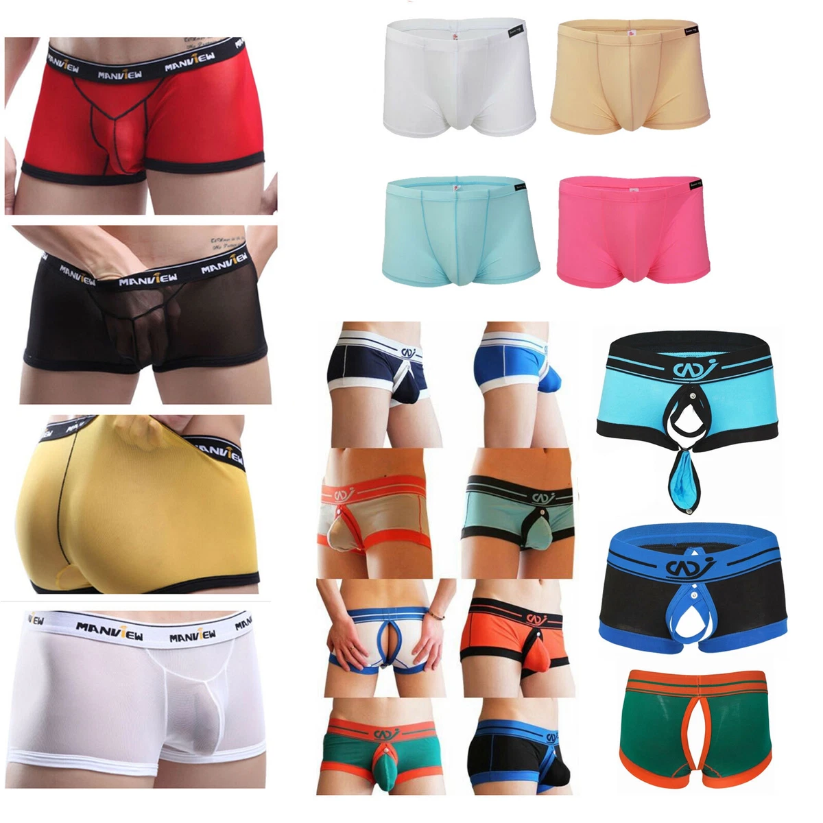 Mens See Through Underwear Hole Pouch Boxer Briefs Underpants Shorts Panties