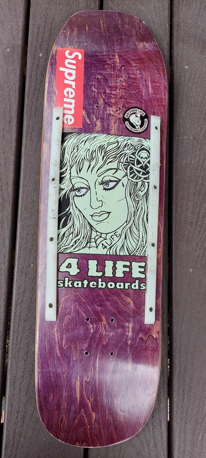 4LIFE Skateboard Deck Glow In The Dark Graphic With FLOCKED Black. Screened-image