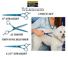 MASTER GROOMING TOOLS TITANIUM 440C 3 pc THINNING&STRAIGHT SHEAR SET SCISSORS