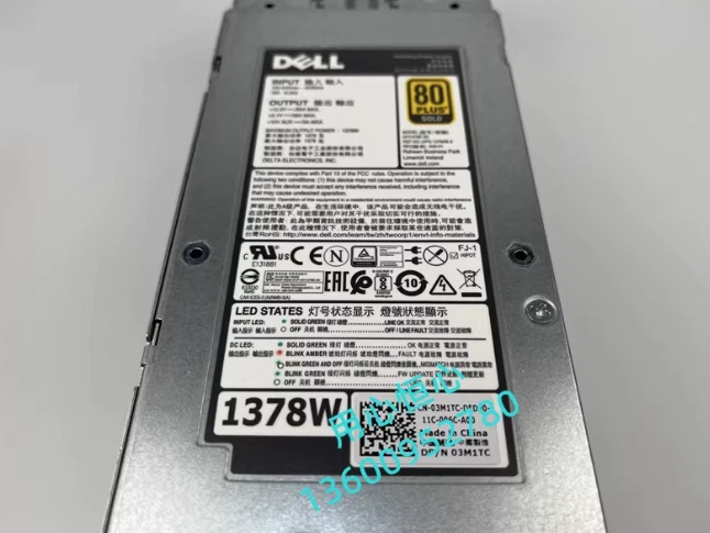 New genuine Dell 1378W POWER SUPPLY DELTA SCV3020 3M1TC MHM5F 03M1TC 0MHM5F - Image 2 of 3