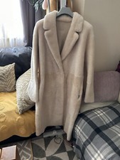 Massimo Dutti Reversible Real Fur Coat Beige Mouton Sheepskin Size L 12-14