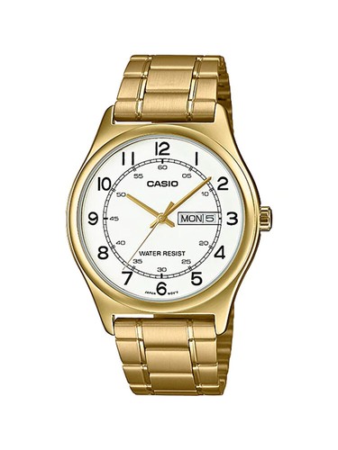 Casio MTP-V006G-7B Men's Gold Tone Easy Reader White Dial Day Date Analog Watch