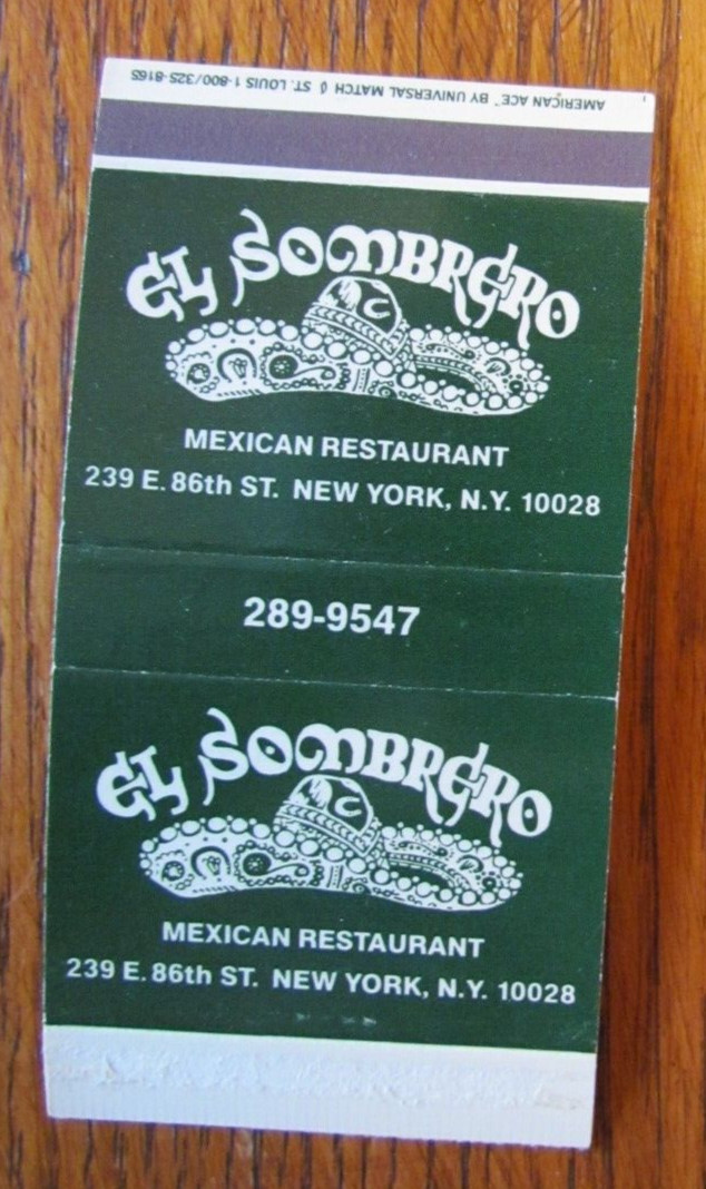 FUNDA AMERICAN ACE MATCHBOX: EL SOMBRERO NEW YORK CITY, NY FUNDA VACÍA -C15
