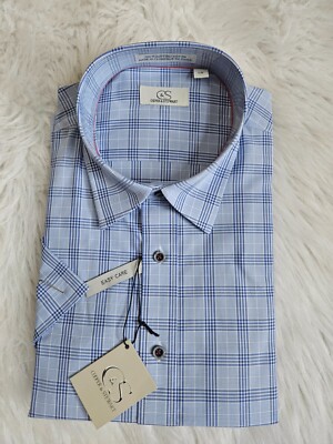 SIZE L COOPER & STUART (NEW) Blue Checked Short Sleeve Shirt Lot 172