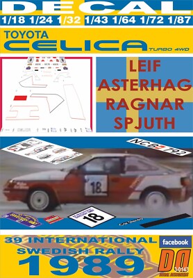DECAL TOYOTA CELICA GT-FOUR LEIF ASTERHAG SWEDISH R. 1989 7th (01)