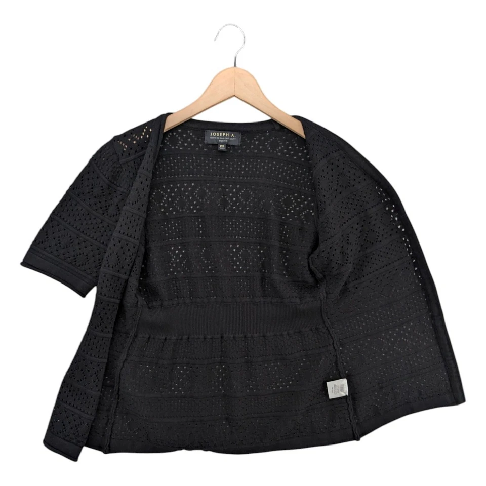 Cárdigan Joseph A Open Front para mujer negro ojales manga corta mezcla de algodón talla PS Foto 3 de 4