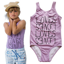 Girls Swimwear UPF 50 Beau Loves Loves Verbiage One Piece SZ 4-5 Lavender