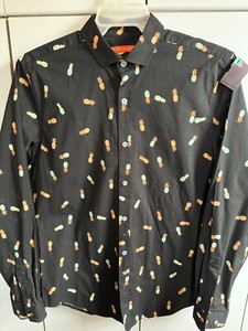 Tori Richard Mens XS  Mini Pineapple Print on Black Cotton/NWOT