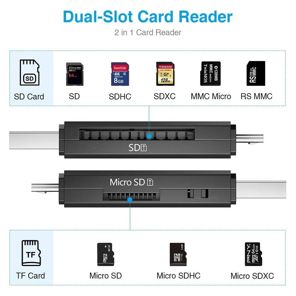 USB SD Card Reader + Micro USB Memory OTG Adapter For TF SD SDXC SDHC MMC - Image 3 of 4