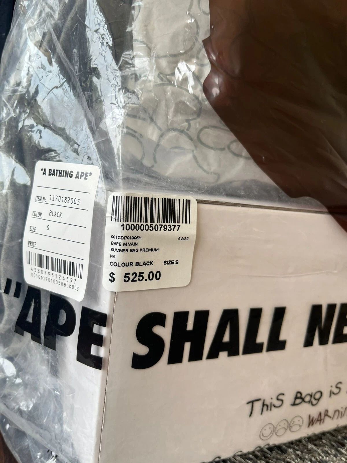 A BATHING APE (BAPE) Bape GOODIE BAG di magliette pantofole borsa felpa con cappuccio pantaloni felpa nuova con etichette S