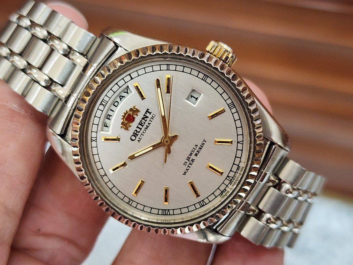 Orient President Day-Date 46E701-91 自動巻き Vintage Orient President Day/Date Auto Watch Rare Silver