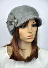 M82 Cute Floral Rabbit Fur Brim Hat Women's Winter Beanie Newsboy Cap 8-Colors