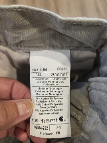Carhartt Shorts Mens 34 Khaki Tan Relaxed fit Workwear Utility Farm Construction - Picture 6 of 6