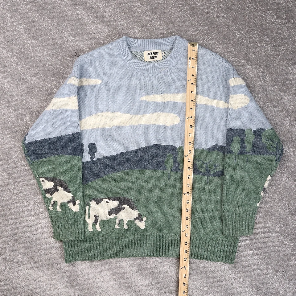 Aelfric Eden Knitted Cow Pasture Small Multicolor Long Sleeve Pullover Sweater - Image 2 of 4