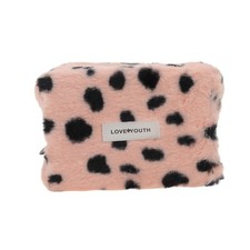 1 Pc Leopard Plush Makeup Bag for Vacation Business Travel Pink