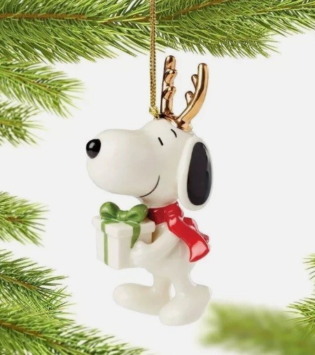 Lenox Peanuts Snoopy with Gift Ornament Gold Antlers NEW IN BOX | eBay
