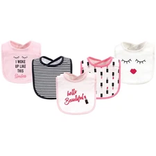 Little Treasure Baby Girl Cotton Bibs 5pk, Lipstick, One Size