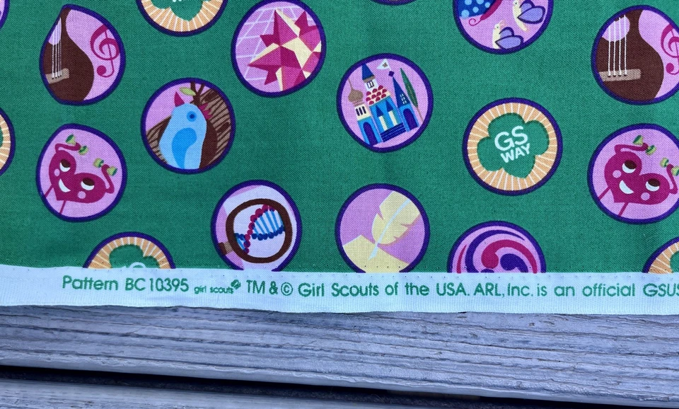 Girl Scouts Junior Badge Fabric - approx. 2.5 yards - Green Brownies Badges - Image 2 of 4