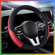 Universal Car Steering Wheel Cover 15 Inch Leather Anti-Slip Breathable Black Re