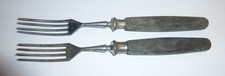 2 Teile Gabel altes Besteck Holz Griff schwarz Gabeln Holzgriff