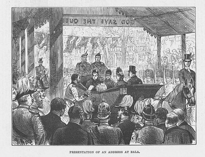 BALA Merionethshire Präsentation der Ansprache an Königin Victoria antiker Druck 1889