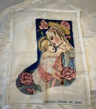 Vintage Candamar 30667 Madonna e Bambino punto ago calza tela parziale WIP