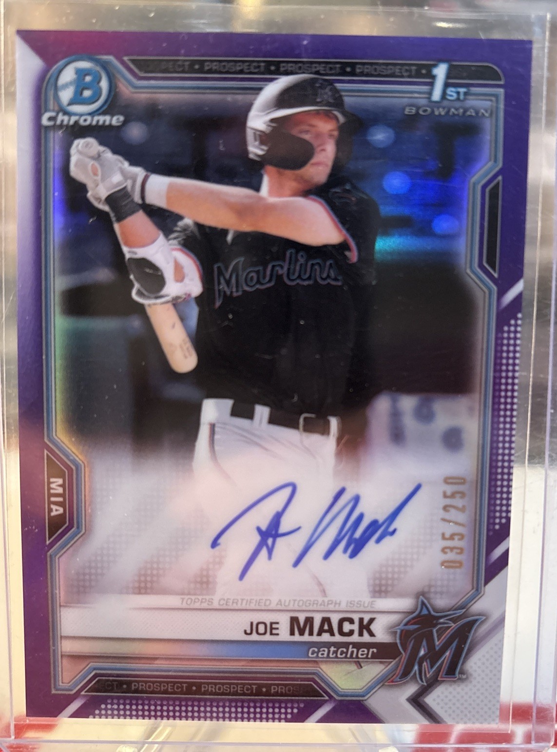 2021 Bowman Chrome Draft JOE MACK RC Auto CDA-JMA Purple Refractor /250 Marlins