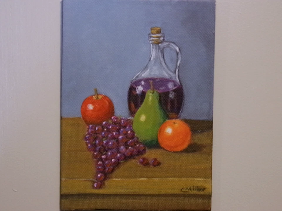 Arte de pared de cocina 5x7 pintura original de Chris Miller bodegón de frutas y vino Foto 3 de 4