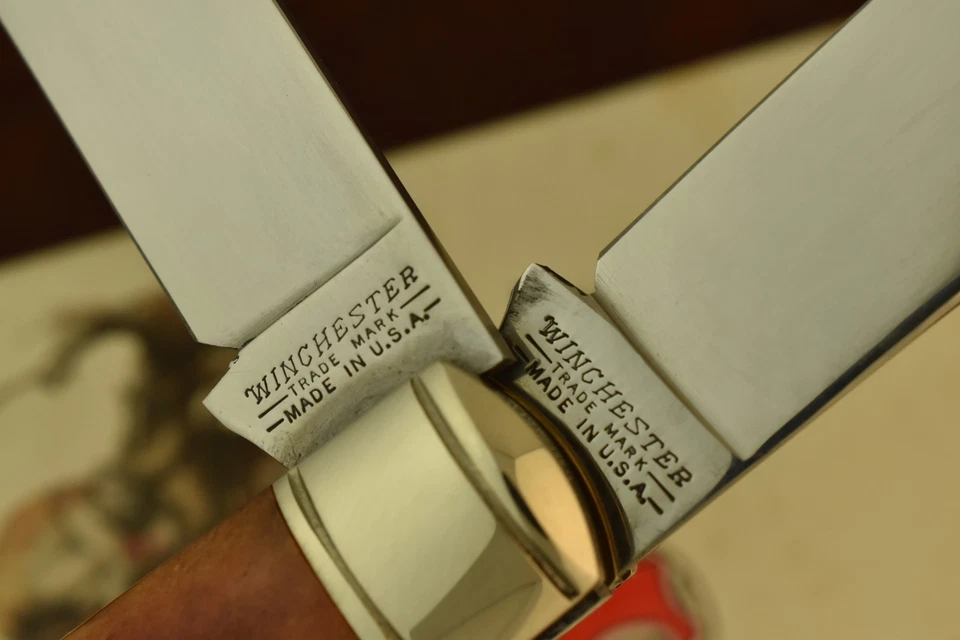 CUCHILLO TRAMPERO PLÁTANO JUMBO HUESO NARANJA WINCHESTER HECHO EN EE. UU. BONITO 1994 (27676) Foto 4 de 4