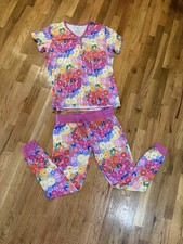 Little Sleepies Women's Pajama Pants Size SMALL Top MEDIUM Rainbow Bloom Set