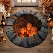 Halloween Pumpkin 3D Illusion Rug, 3D Halloween Vortex Rug, Spooky Gothic Floor