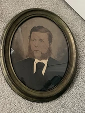Antique Watercolor Portrait Of A Gentleman In Oval Frame