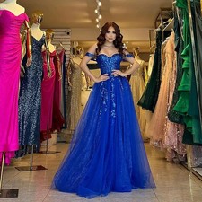 Royal Blue Off Shoulder Sequin Ball Gown Prom Dresses Formal Evening Gowns
