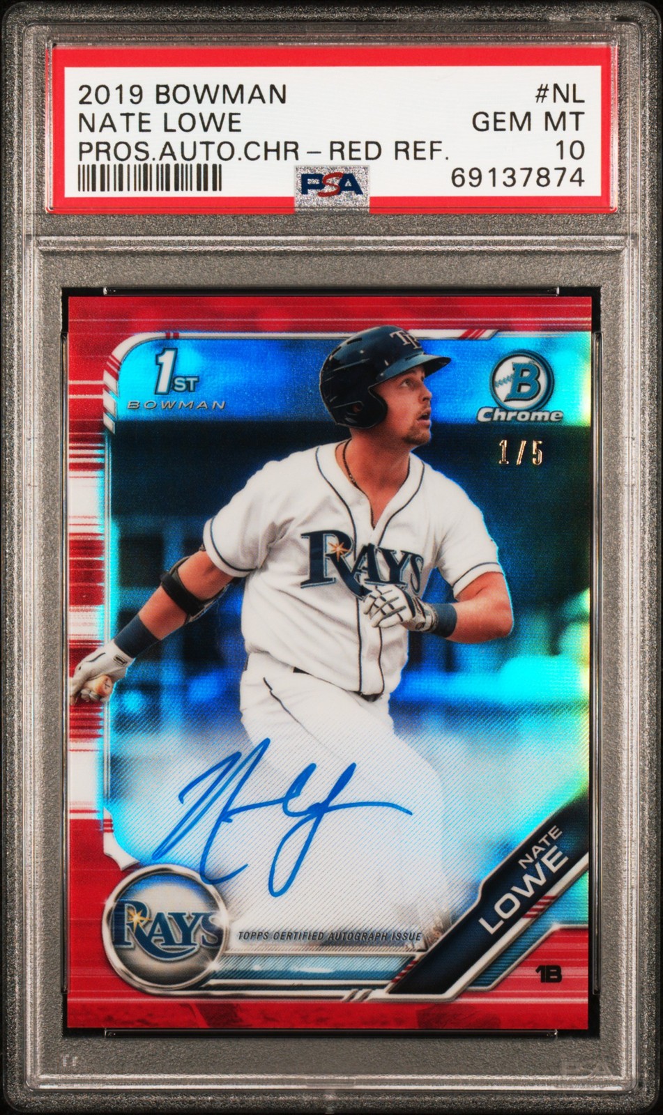 2019 BOWMAN PROSPECT AUTOS CHROME RED REFRACTOR #NL NATE LOWE 1/5 PSA 10 AUTO