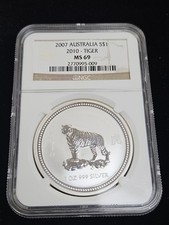 2007/2010 1oz Silver Year Of the Tiger -Australia -NGC MS-69