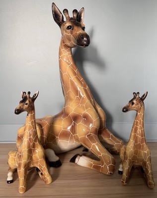 Vintage Italian Porcelain Giraffe Statue Ceramic 3 Pc Set XL 36