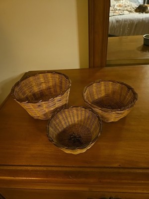 set of three two-tone wicker nesting baskets