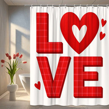 Red Love Heart Shower Curtain, Plaid Design for Valentine's Day