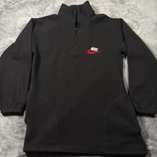 Vintage 90s Nike Fleece Jacket Mens Medium Black Swoosh Logo Mock Neck 1/4 Zip