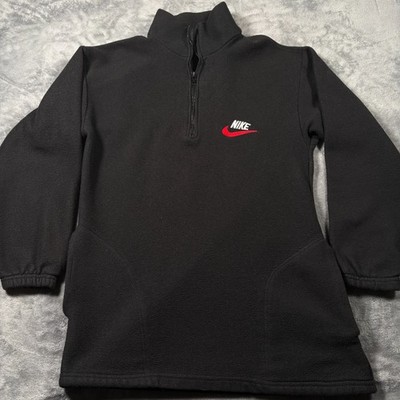Vintage 90s Nike Fleece Jacket Mens Medium Black Swoosh Logo Mock Neck 1/4 Zip