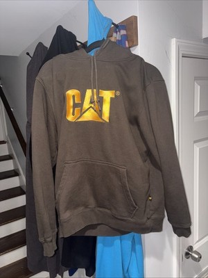 CAT Caterpillar Heavy Machinery Equipment Logo Hoodie Brown Pullover Large