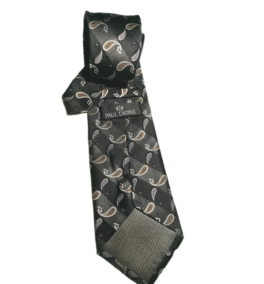 Corbata de cachemira negra de diseñador de seda para hombre Paul Dione hecha en China extra larga Foto 3 de 4