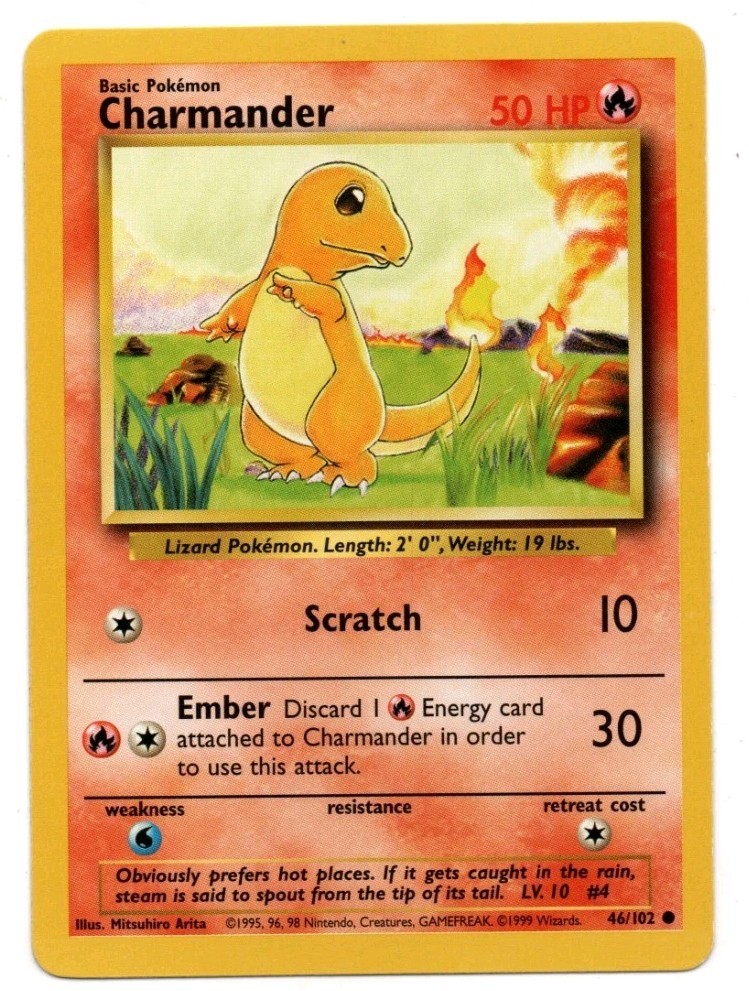 Charmander 046/102 Base Set Regular Unlimited Common Lightly Played 46/102
