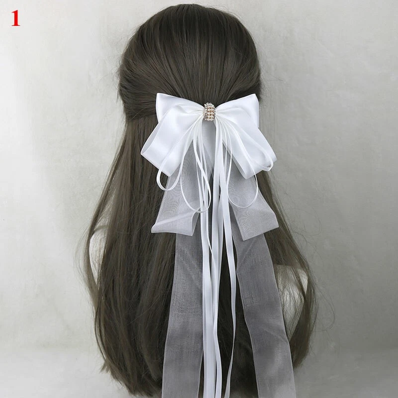 Lolita Girls Princess Long Ribbon Bow Lace Hairpin Hair Clip Hair Accessories - Image 4 of 4
