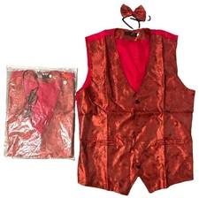 Men's Red Paisley Formal Tuxedo Vest Waistcoat w/ Matching Bow Tie, XL