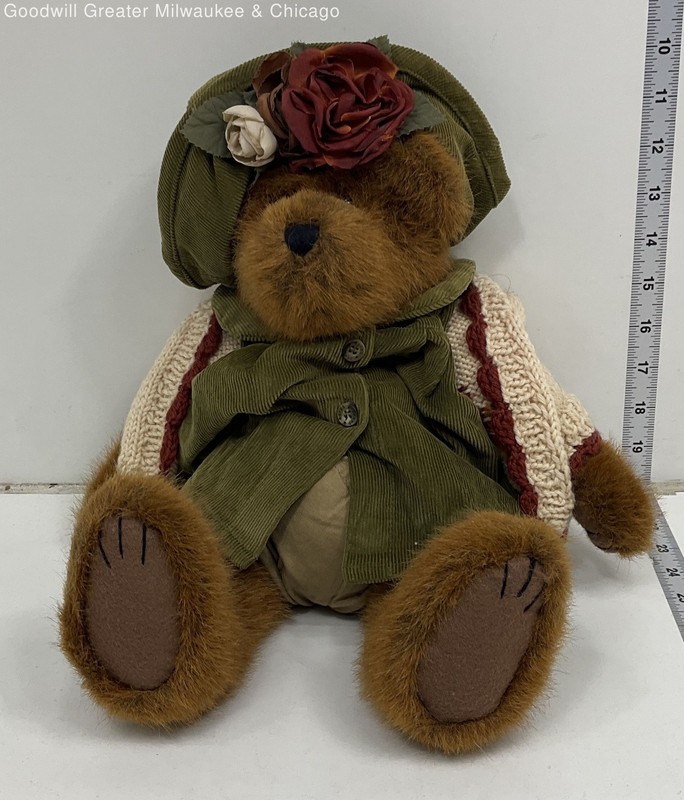 Boyds Brown Green Cream Plush Corduroy Knit Flower Outfit Dressed